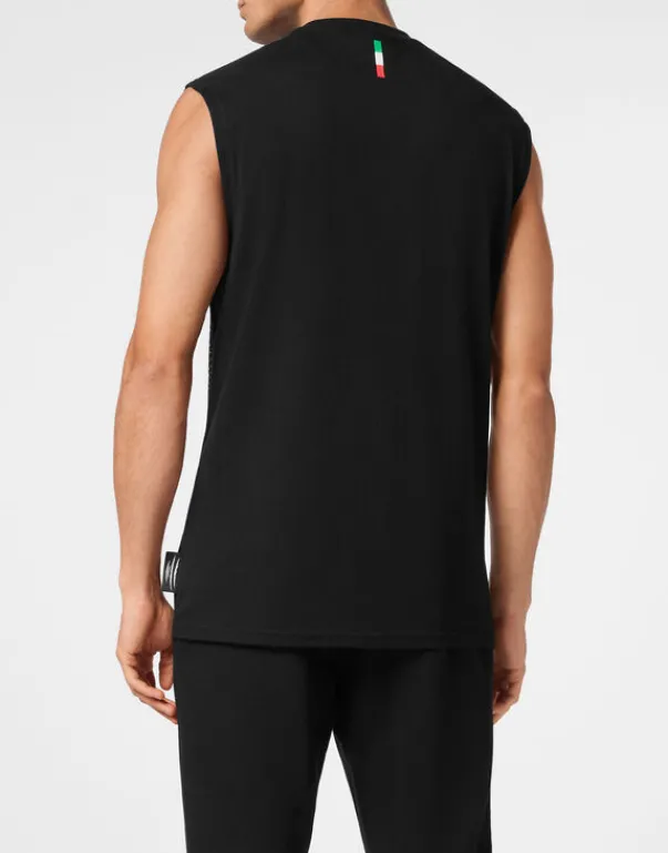 T-shirts^Plein Sport Cotton Dotted T-shirt Round Neck Sleeveless Lamina Tiger
